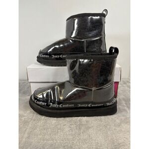 Juicy Couture Womens Clear Glossy Faux Fur Lined Winter Boots Black Size 7